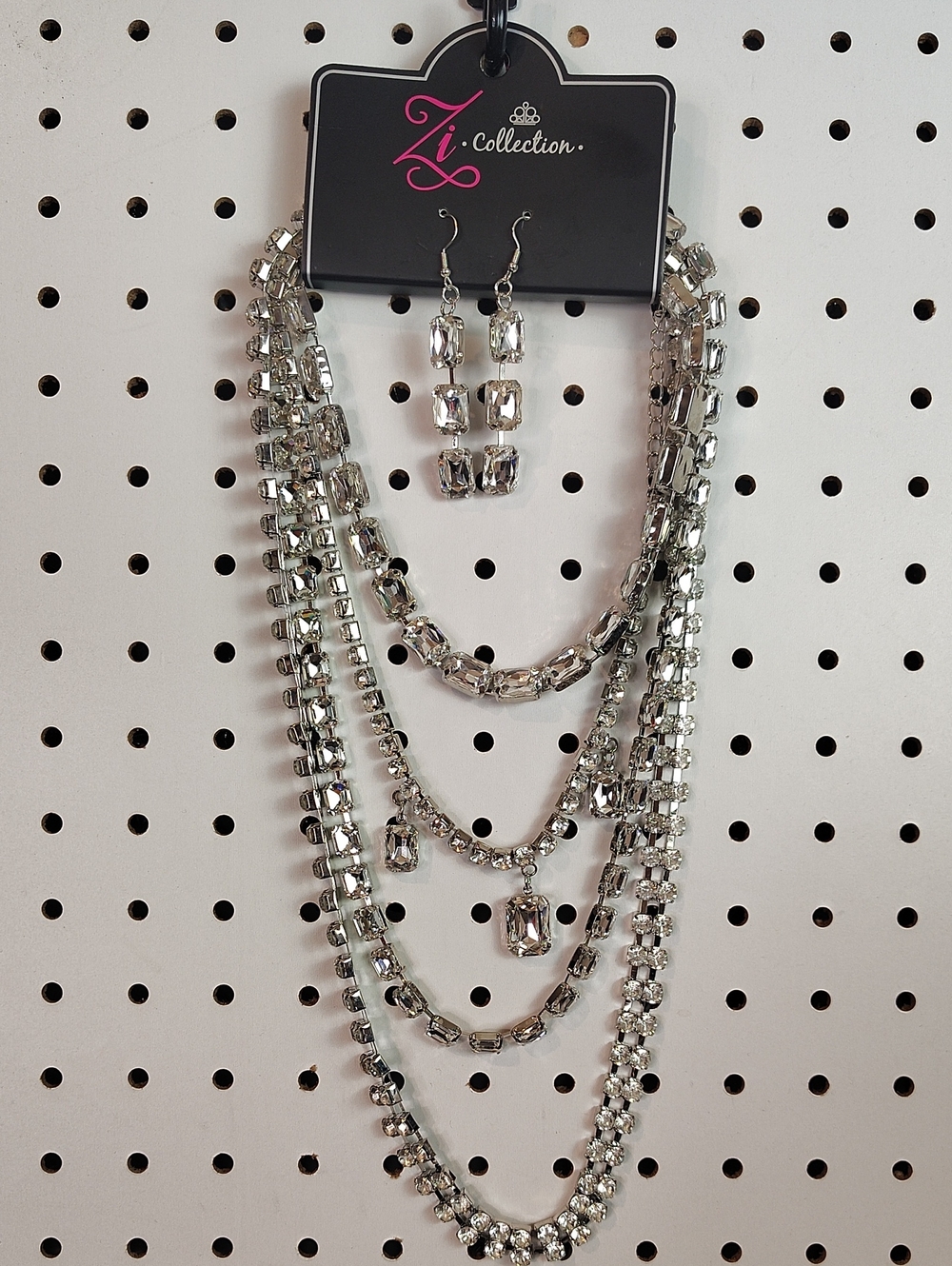 Paparazzi Zi COLLECTION Silver-Tone Layered Crystal Necklace & Matching Earrings